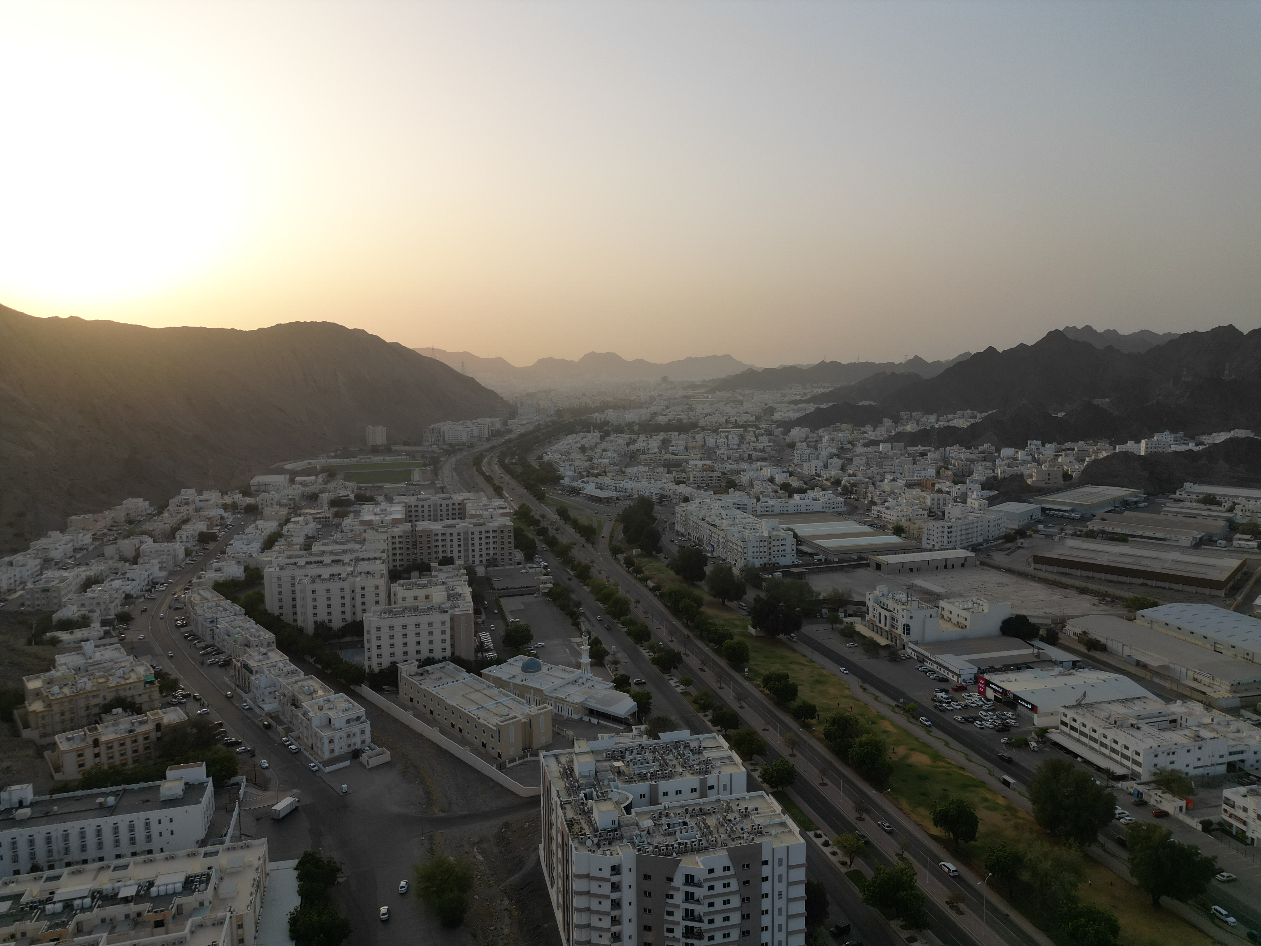 Drone aerial shot over Muscat